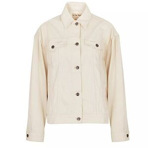 Free People Jolene Oversized Denim Trucker Jacket in Ecru Cream size Large‎